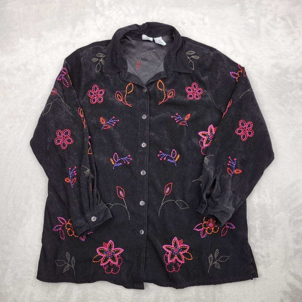 Koret Jacket Women 20W Blouse Top Shirt Coat Collar Button Up Embroidered Flower